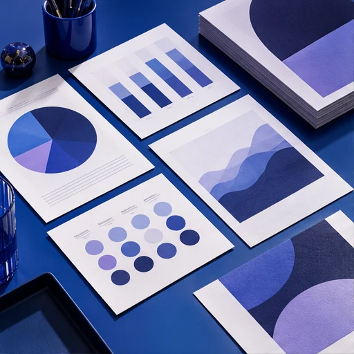 Printed reports and documents on a blue studio desk