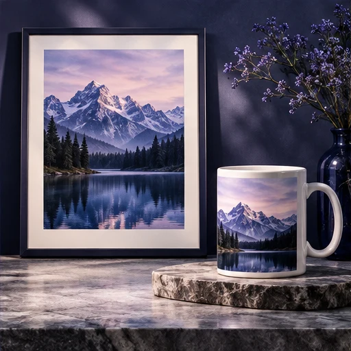 Framed landscape photo and personalised mug
